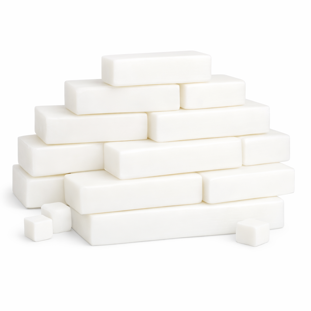 Stack of random cuts of Shea melt and pour soap base in bulk