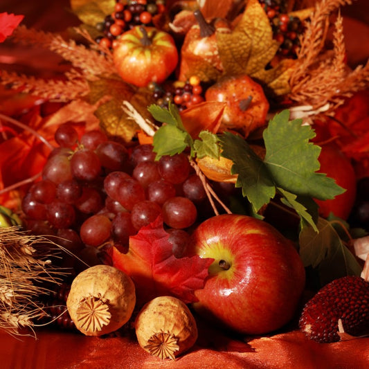 Gathering of harvest apples and fruit