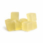 Olive Oil Melt and Pour Soap Base — small cubes soap blocks on a pure white background. The smooth, semi-transparent texture highlights the soap’s warm olive tone and handcrafted quality