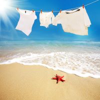 Ocean Shore with linens drying