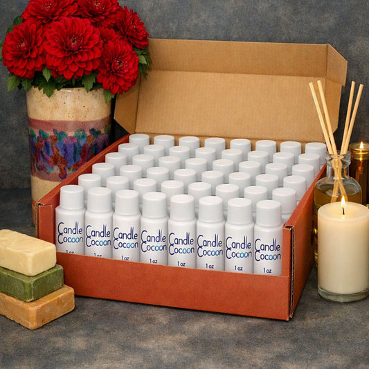 One of every strong hot throw candle fragrance oil Candle Cocoon 1 ounce  fragrance oils packaged in a gift box.