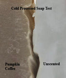 Pumpkin Coffee is a coffee brown soap on the left and the unscented soap on the right is off white