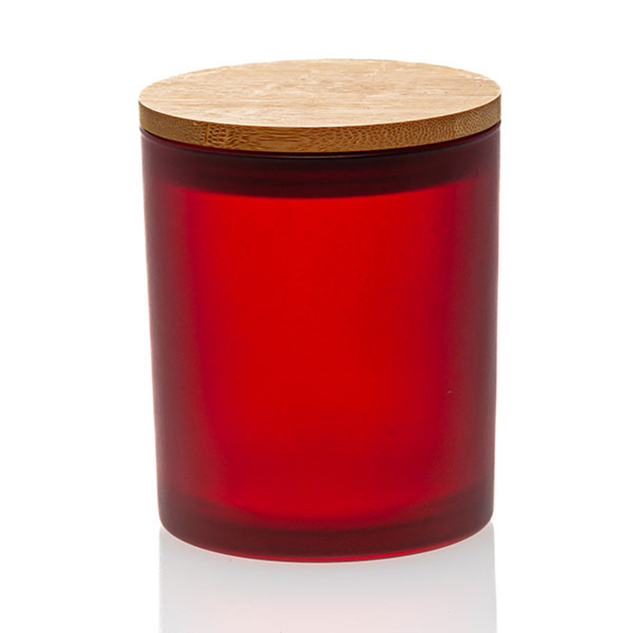 Red Frosted Candle Jar With Bamboo Lid 14.5oz  - AFFILIATED