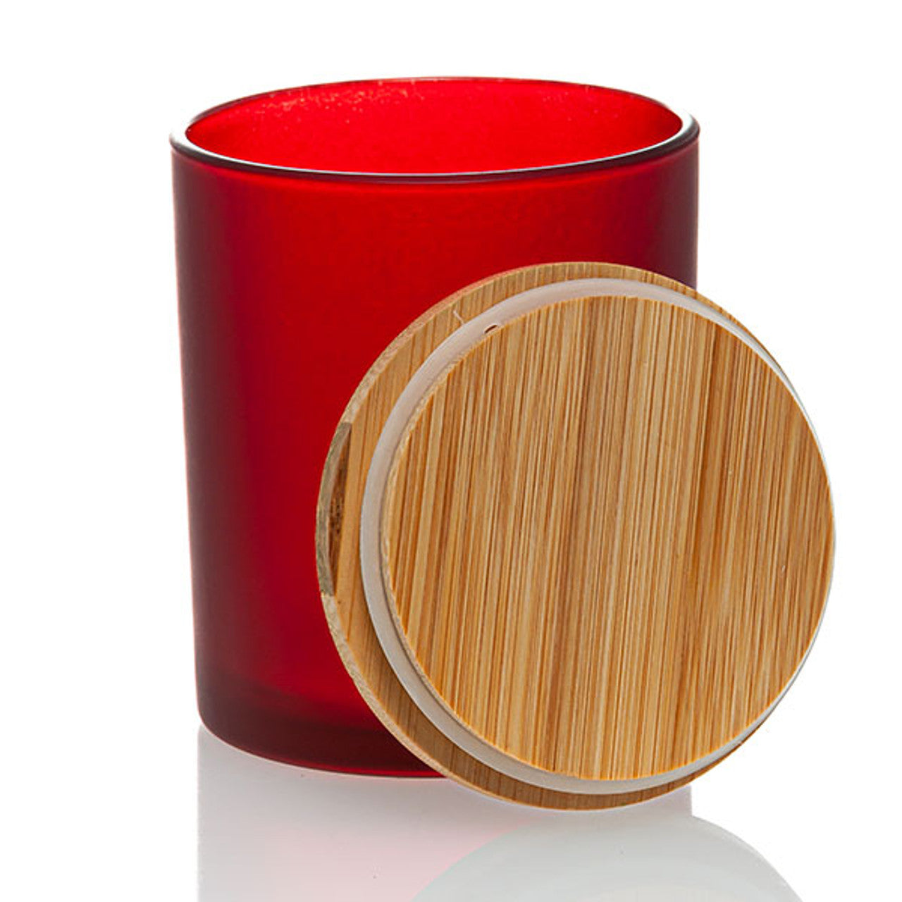 Red Frosted Candle Jar With Bamboo Lid 14.5oz  - AFFILIATED