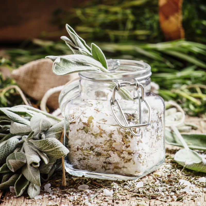 Sage and Sea Minerals in a glass jar