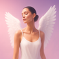  Sultry Angel™ Fragrance Oil visual — elegant woman in white with feathered wings, glowing pink and lavender background evokes soft floral and musky allure.