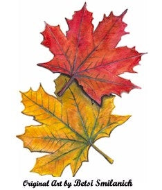 Red and Yellow leaves done in watercolor representing scent of fallen leaf