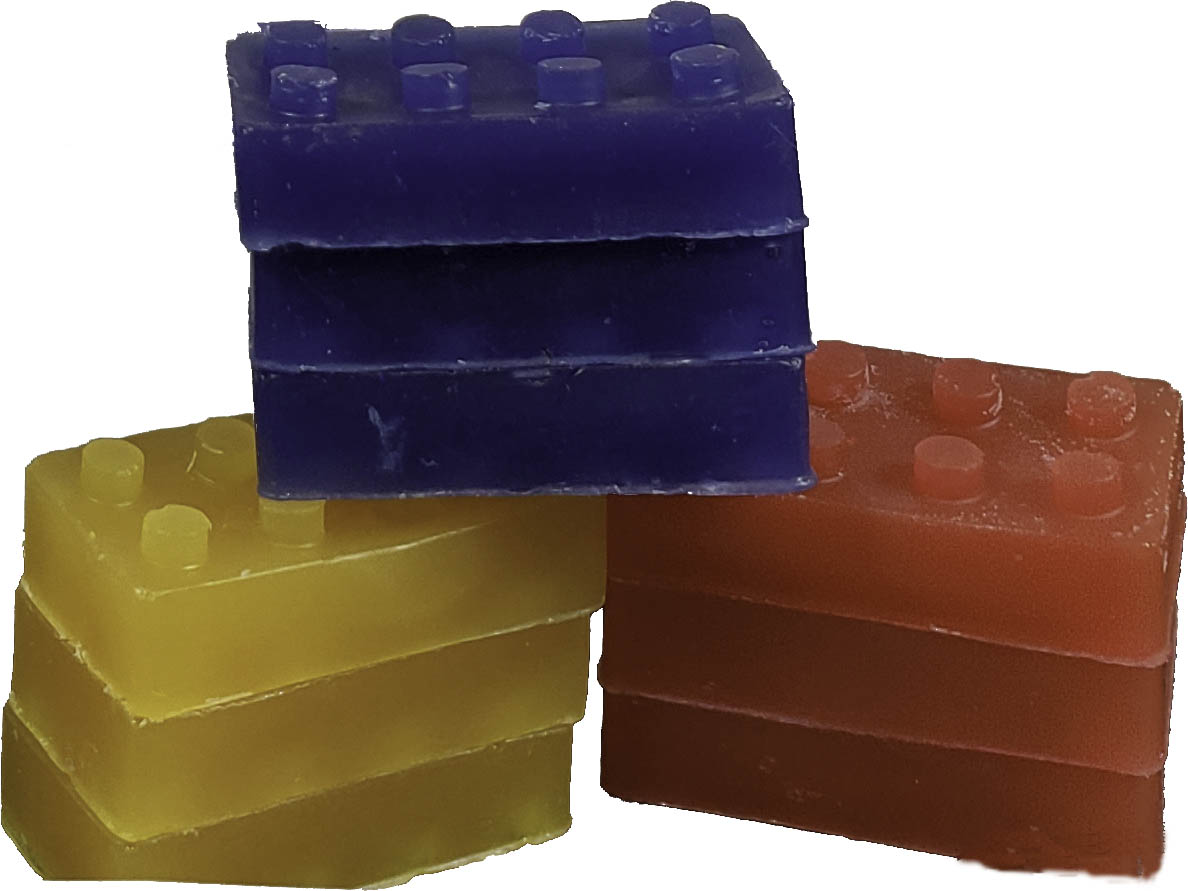 Soaps that look like lego building blocks that stack