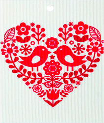 Wash Towel - Red Heart with Bird Pair